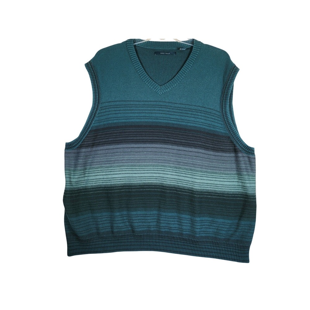 Perry Ellis Men's 4X V Neck Sweater Vest Green Striped Big Tall Golfcore Preppy